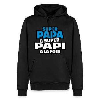 super papa et super papy à la fois - Sweat à capuche Premium bio Homme - noir - Devant - Nico (187cm)