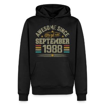 Cadeau Septembre 1988 Construit en Septembre 1988 - Sweat à capuche Premium bio Homme - noir - Devant - Nico (187cm)