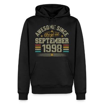 Cadeau Septembre 1998 Construit en Septembre 1998 - Sweat à capuche Premium bio Homme - noir - Devant - Nico (187cm)
