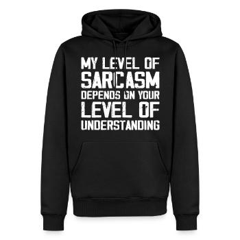 Mein Grad an Sarkasmus hängt von Ihrem niedrigeren Grad ab - Männer Premium Bio Hoodie - Schwarz - Vorne - Nico (187cm)