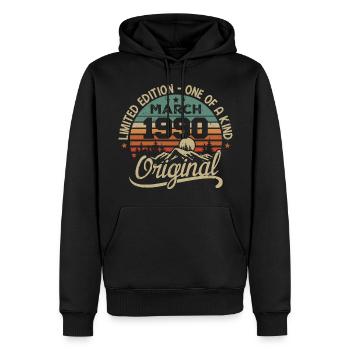 Original Mars 1990 Cadeau Anniversaire Mars 1990 - Sweat à capuche Premium bio Homme - noir - Devant - Nico (187cm)