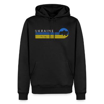 Drapeau Ukraine Retro Vintage Kiev Usagé Look - Sweat à capuche Premium bio Homme - noir - Devant - Nico (187cm)