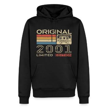 2001 Retro 2001 Geburtstagsgeschenk - Jahrgang 2001 - Männer Premium Bio Hoodie - Schwarz - Vorne - Nico (187cm)