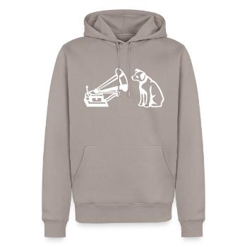 His Master's Voice Logo Weiß - Männer Premium Bio Hoodie - Taupe - Vorne - Nico (187cm)
