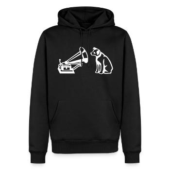 His Master's Voice Logo Weiß - Männer Premium Bio Hoodie - Schwarz - Vorne - Nico (187cm)