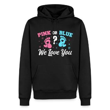 Pink oder Blau Wir lieben dich - Gender Reveal - Männer Premium Bio Hoodie - Schwarz - Vorne - Nico (187cm)