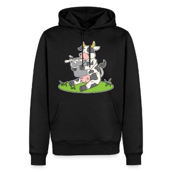 Lustige Kuh mit einem Eimer Milch süße Kuh Kühe - Männer Premium Bio Hoodie - Schwarz - Vorne - Nico (187cm)