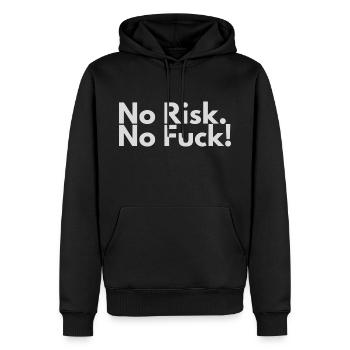 NRNF No Risk.No Fuck! Slogan Motif - Männer Premium Bio Hoodie - Schwarz - Vorne - Nico (187cm)