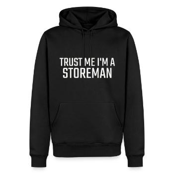 Storeman Trust Me - Männer Premium Bio Hoodie - Schwarz - Vorne - Nico (187cm)