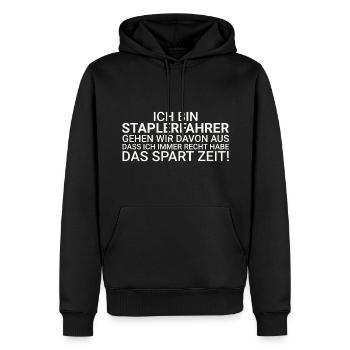Conducteur de chariot élévateur Gagnez du temps Conducteur de chariot élévateur - Sweat à capuche Premium bio Homme - noir - Devant - Nico (187cm)