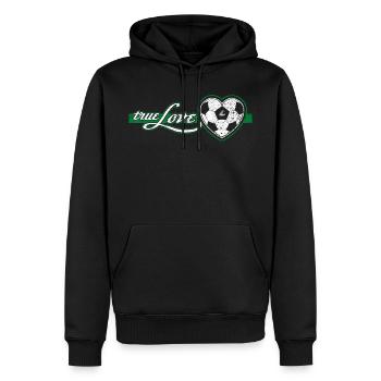 « True Love » coeur de football vert - Sweat à capuche Premium bio Homme - noir - Devant - Nico (187cm)