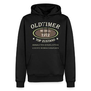 50e anniversaire Oldtimer Modèle 1972 - État supérieur - Sweat à capuche Premium bio Homme - noir - Devant - Nico (187cm)