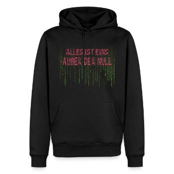 Alles ist eins, außer der null - Männer Premium Bio Hoodie - Schwarz - Vorne - Nico (187cm)
