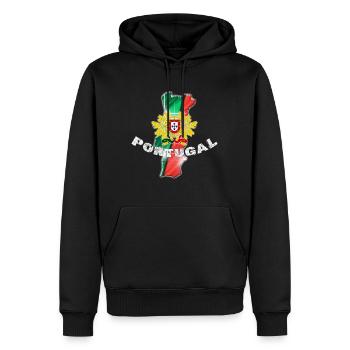 Portugal - Carte et Emblème - Sweat à capuche Premium bio Homme - noir - Devant - Nico (187cm)