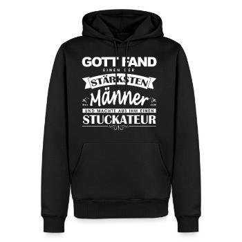 Stukateur Shirt-Gott fand - Männer Premium Bio Hoodie - Schwarz - Vorne - Nico (187cm)