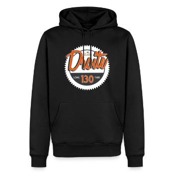 Droite 130 Long Tard - Sweat à capuche Premium bio Homme - noir - Devant - Nico (187cm)