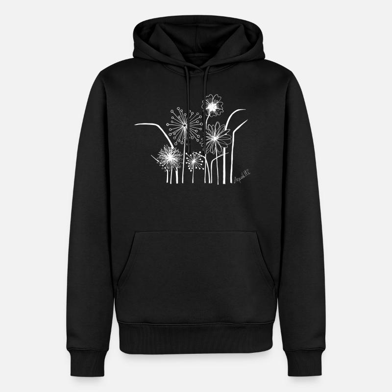 Black'n white Blumenwiese - Männer Premium Bio Hoodie - Schwarz