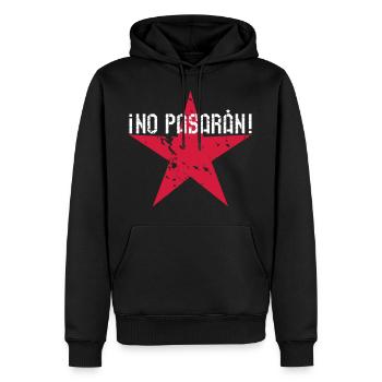 122 No Pasaran Spruch Stern - Männer Premium Bio Hoodie - Schwarz - Vorne - Nico (187cm)