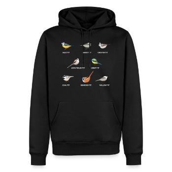 Une collection d'oiseaux mésange | Mésange bleue, mésange charbonnière - Sweat à capuche Premium bio Homme - noir - Devant - Nico (187cm)