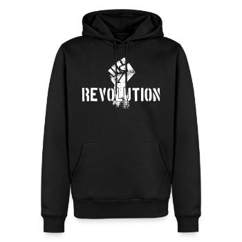 REVOLUTION DEMONSTRATION WIDERSTAND - Männer Premium Bio Hoodie - Schwarz - Vorne - Nico (187cm)