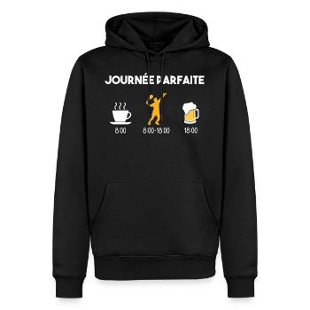 Journée parfaite café tennis bière logo symbole - Sweat à capuche Premium bio Homme - noir - Devant - Nico (187cm)