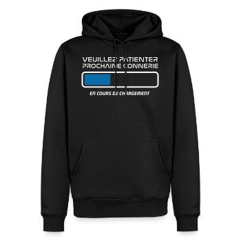 t-shirt téléchargement connerie - Sweat à capuche Premium bio Homme - noir - Devant - Nico (187cm)