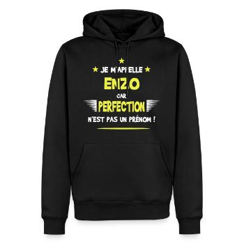 Enzo cadeau humour et drôle - Sweat à capuche Premium bio Homme - noir - Devant - Nico (187cm)