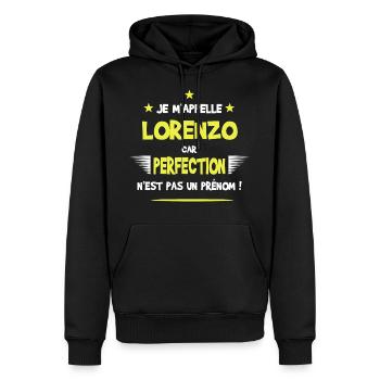 Lorenzo cadeau humour et drôle - Sweat à capuche Premium bio Homme - noir - Devant - Nico (187cm)