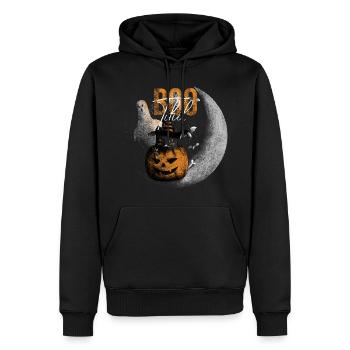 Bootiful Ghost and Black Cat in Crescent Moon - Sweat à capuche Premium bio Homme - noir - Devant - Nico (187cm)