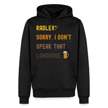 Slogan de la bière – Radler ? Désolé, je ne parle pas... - Sweat à capuche Premium bio Homme - noir - Devant - Nico (187cm)