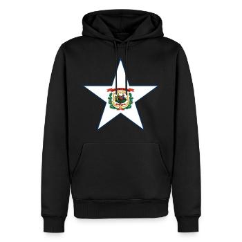West Virginia Fan Shirt – Natur & Stolz - Männer Premium Bio Hoodie - Schwarz - Vorne - Nico (187cm)