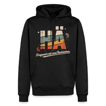 HÄ? Lustiges Retro Shirt mit Kult-Spruch - Männer Premium Bio Hoodie - Schwarz - Vorne - Nico (187cm)