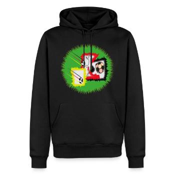 Kinetische Fußball-Explosion - Männer Premium Bio Hoodie - Schwarz - Vorne - Nico (187cm)
