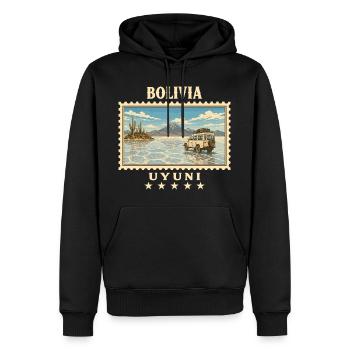 Bolivien Uyuni Vintage Reisemarke - Männer Premium Bio Hoodie - Schwarz - Vorne - Nico (187cm)