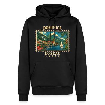 Marque de voyage vintage Dominica Roseau - Sweat à capuche Premium bio Homme - noir - Devant - Nico (187cm)