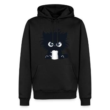 Série Sens of humour : Petit chat ronchon - Sweat à capuche Premium bio Homme - noir - Devant - Nico (187cm)