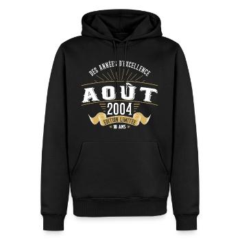 18 Ans Anniversaire Vintage Né(e) en Août 2004 - Sweat à capuche Premium bio Homme - noir - Devant - Nico (187cm)