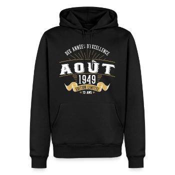 73 Ans Anniversaire Vintage Né(e) en Août 1949 - Sweat à capuche Premium bio Homme - noir - Devant - Nico (187cm)