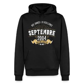 18 Ans Anniversaire Vintage Né(e) Septembre 2004 - Sweat à capuche Premium bio Homme - noir - Devant - Nico (187cm)