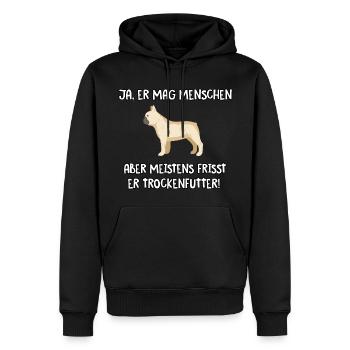 Ja er mag Menschen Französische Bulldogge - Männer Premium Bio Hoodie - Schwarz - Vorne - Nico (187cm)