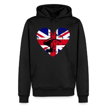 Queen Britain Herz - Männer Premium Bio Hoodie - Schwarz - Vorne - Nico (187cm)