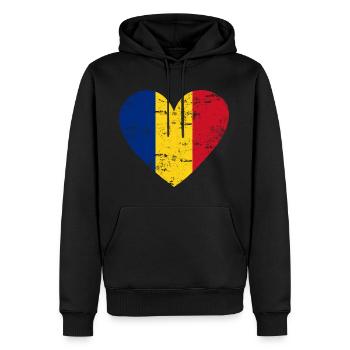 Romania Flag Heart - Men’s Premium Organic Hoodie - black - Front - Nico (187cm)