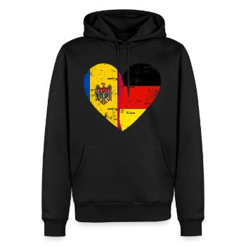 Republik Moldau Deutschland Flaggenherz - Männer Premium Bio Hoodie - Schwarz - Vorne - Nico (187cm)