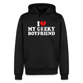 J'aime Mon Petit Ami Geek J'Adore Mon Copain Geek - Sweat à capuche Premium bio Homme - noir - Devant - Nico (187cm)