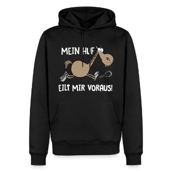 Mein Huf eilt mir voraus - Männer Premium Bio Hoodie - Schwarz - Vorne - Nico (187cm)