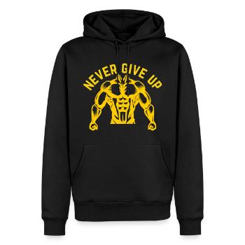 never give up - Männer Premium Bio Hoodie - Schwarz - Vorne - Nico (187cm)