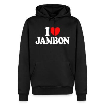 I Love Jambon Aime Le Jambon - Sweat à capuche Premium bio Homme - noir - Devant - Nico (187cm)