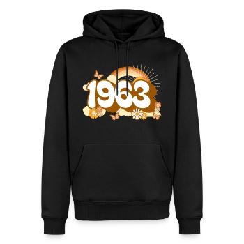 Retro 1963 Fête Anniversaire Femme 60 Ans - Sweat à capuche Premium bio Homme - noir - Devant - Nico (187cm)