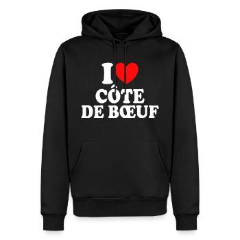 Boucher I Love Côte De Boeuf - Sweat à capuche Premium bio Homme - noir - Devant - Nico (187cm)