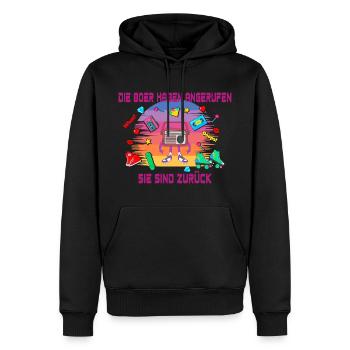 Die 80er heißen – Retro-Achtziger - Männer Premium Bio Hoodie - Schwarz - Vorne - Nico (187cm)